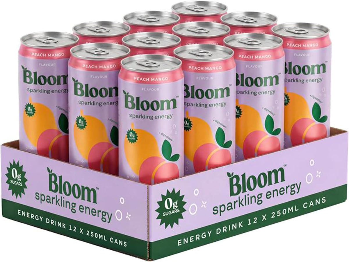 Bloom Sparkling Energy Peach Mango 12 x 250ml can tray