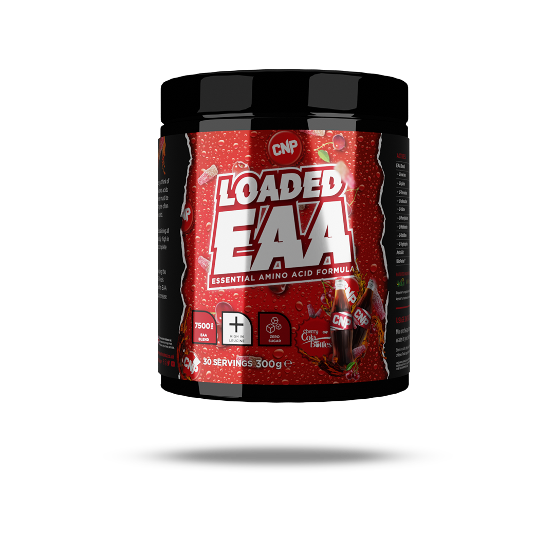 CNP Professional Loaded EAA 300g Cherry Cola flavour, front-facing manufacturer tub