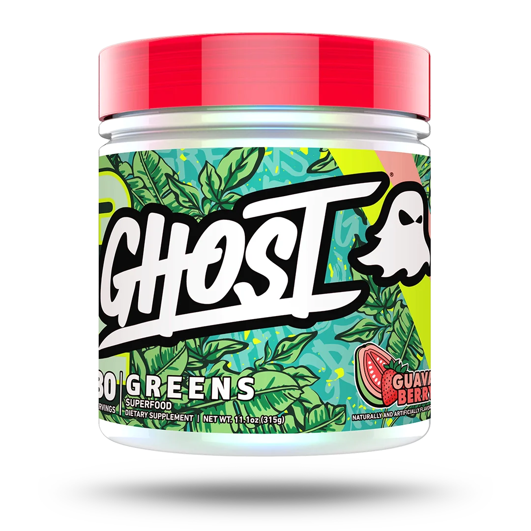 GHOST Greens Guava Berry 30 servings, actual 315g tub front