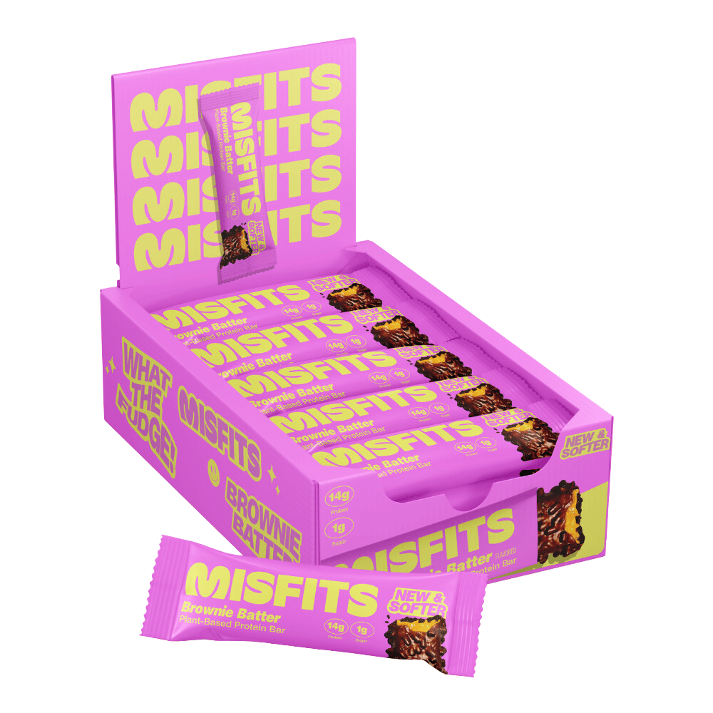 Misfits Plant-Based Protein Bars 15x50g Brownie Batter retail carton front