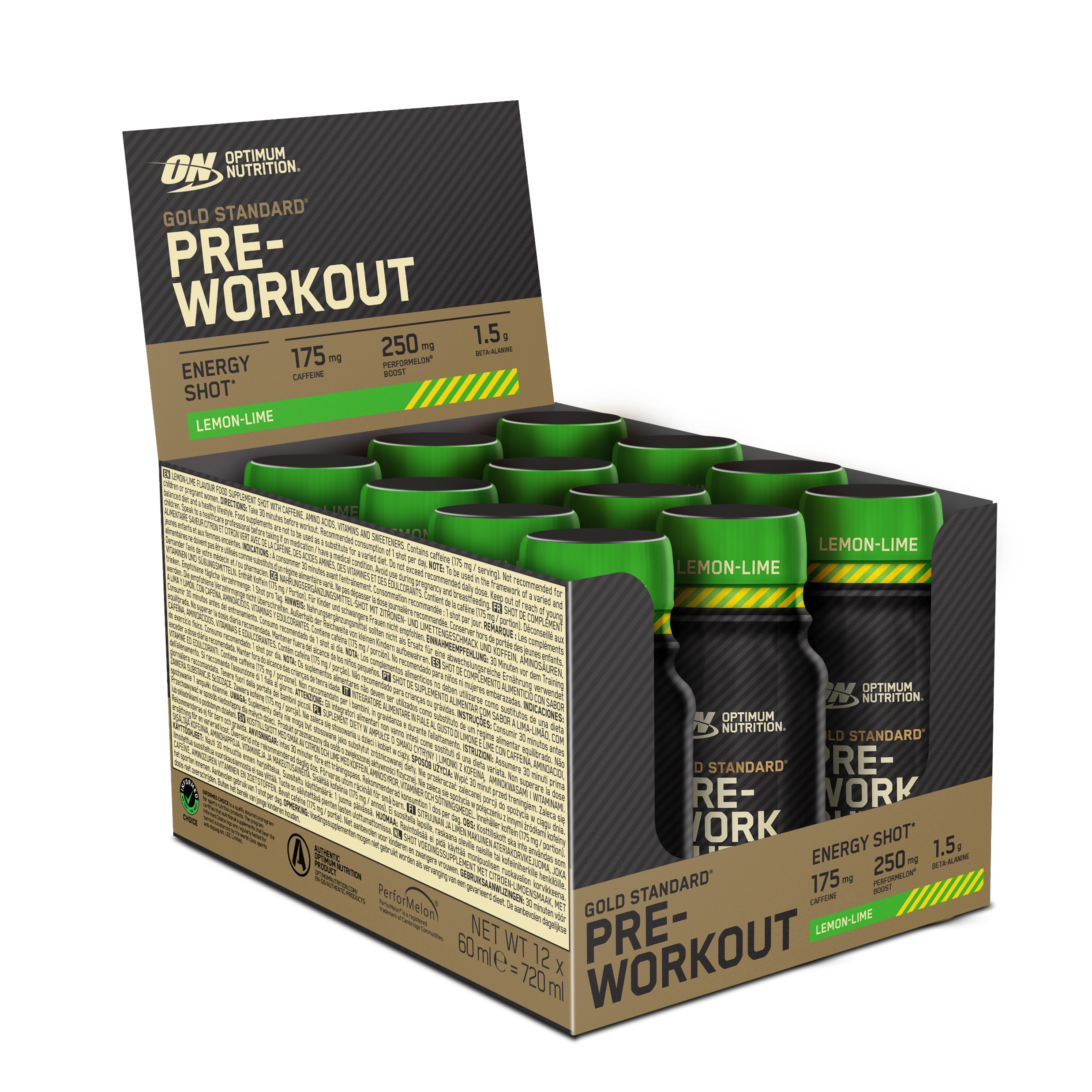Optimum Nutrition Gold Standard Pre-Workout Shot Lemon & Lime 12 x 60ml case