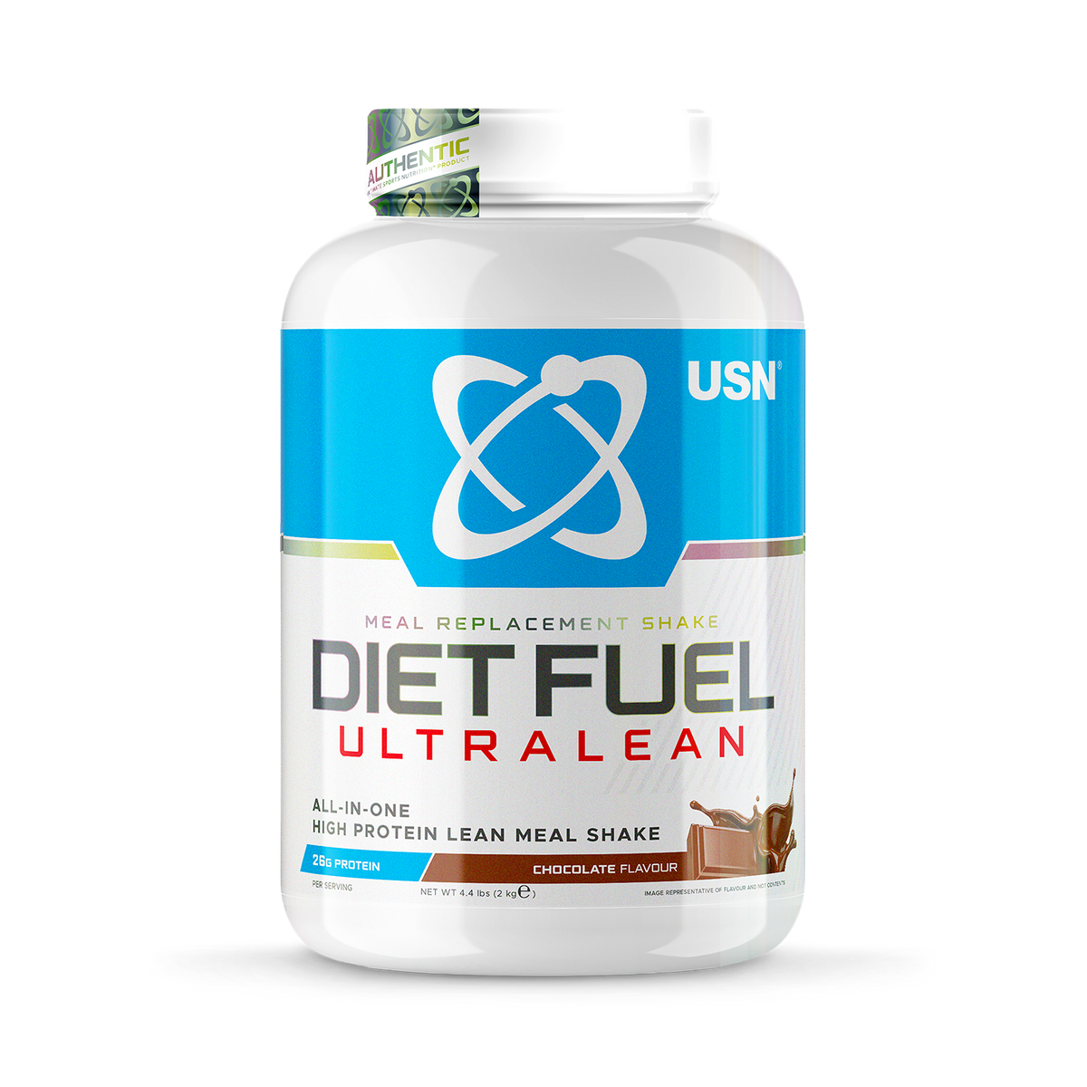 USN Diet Fuel Ultralean 2kg Chocolate front-facing tub