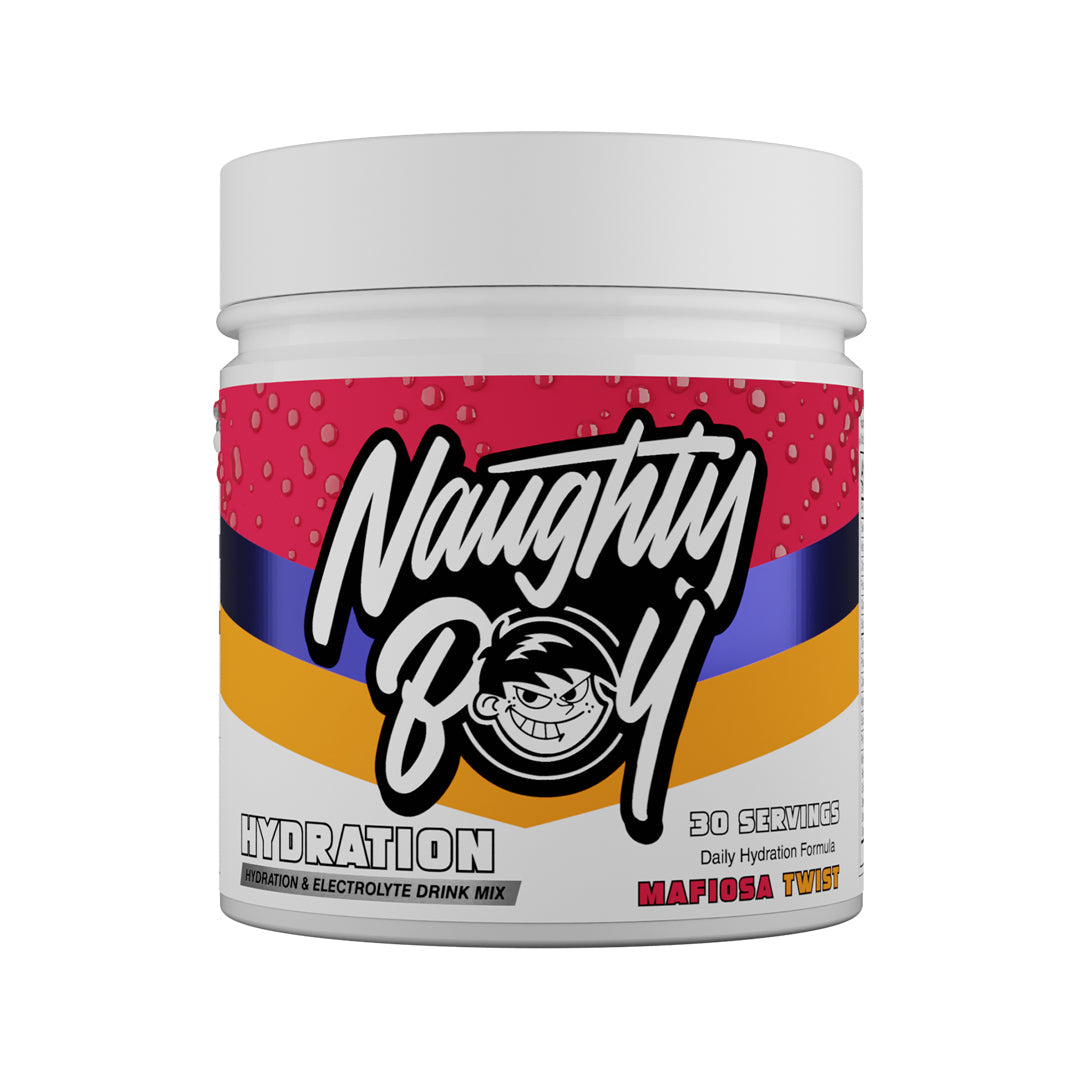 Naughty Boy Hydration 255g Mafiosa Twist — manufacturer front-facing 30-serving tub