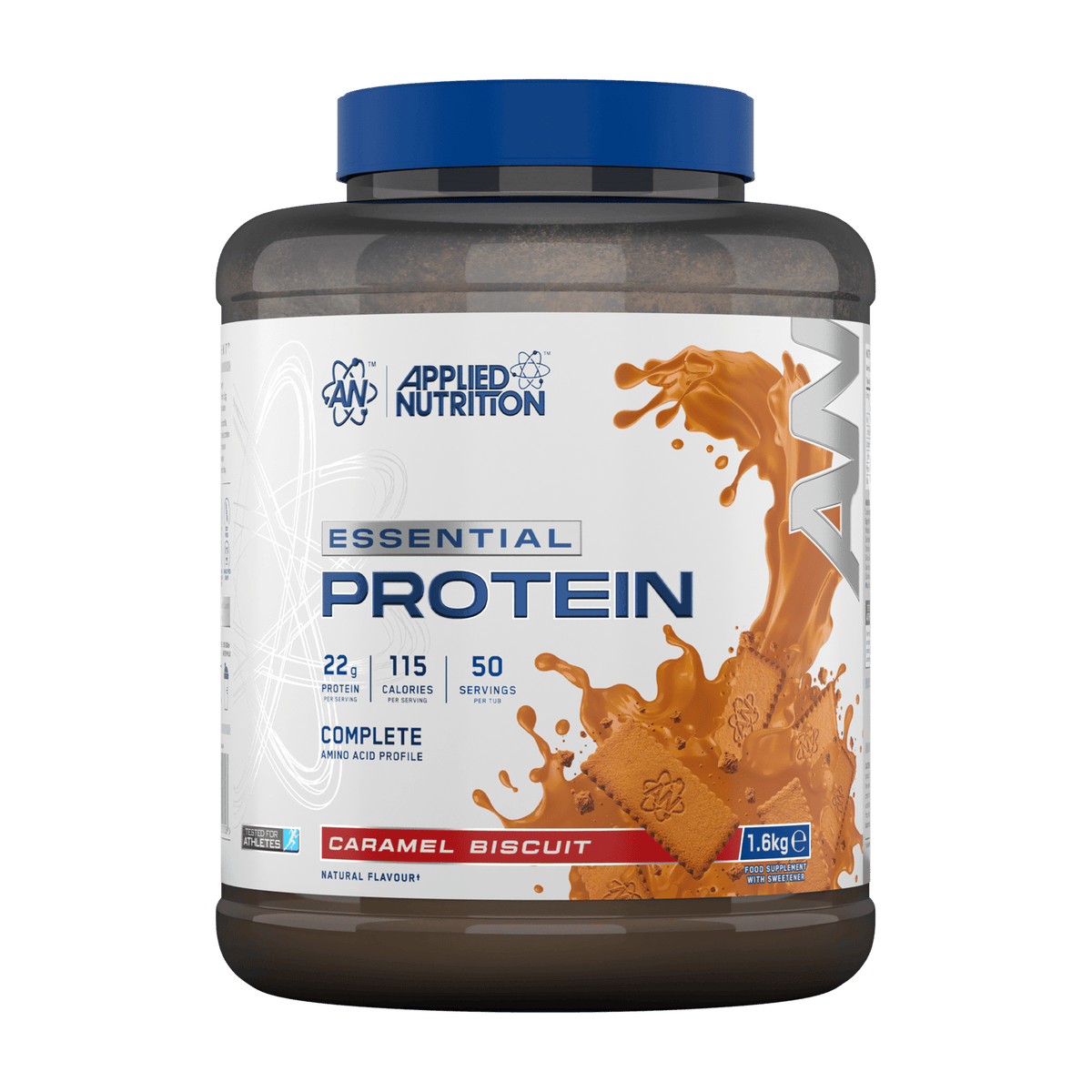 Applied Nutrition Essential Protein 1.6kg Caramel Biscuit front-facing tub