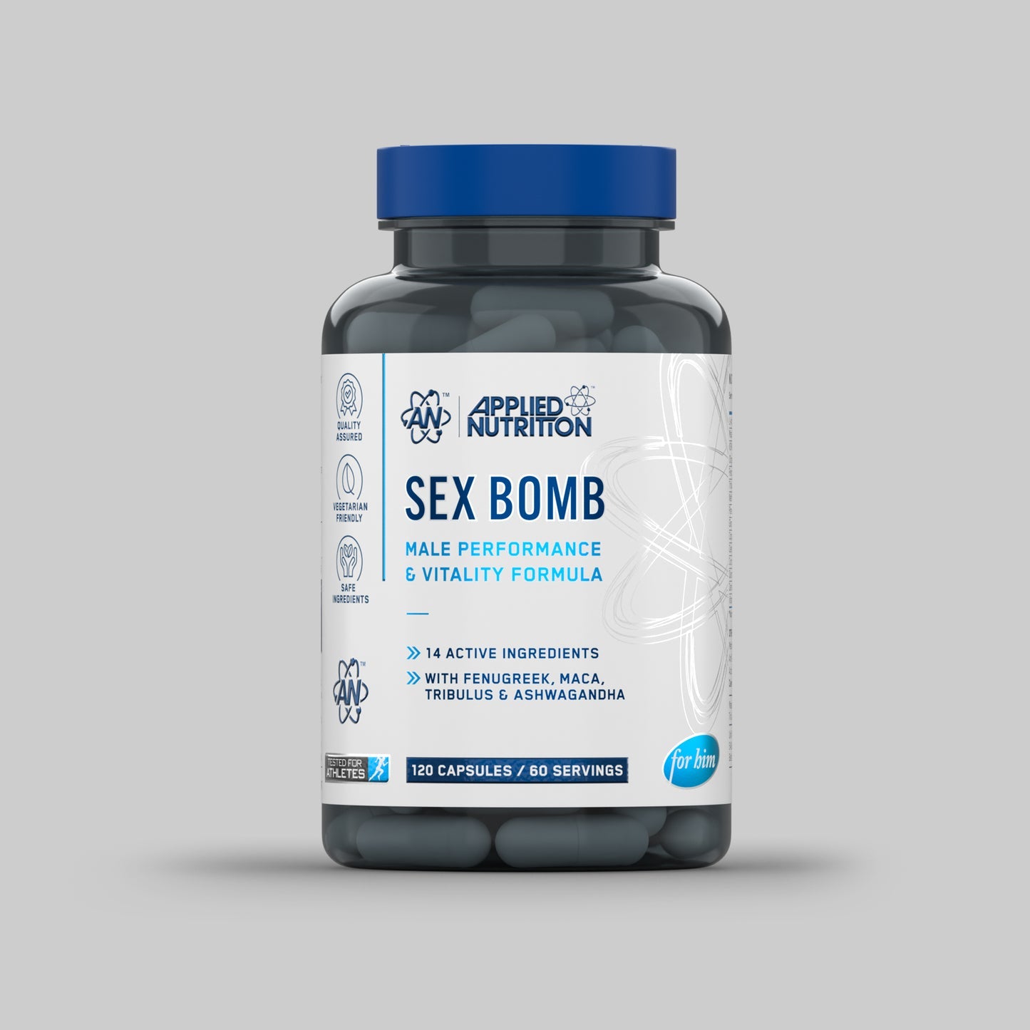 Applied Nutrition Sex Bomb For Him Male Performance & Vitality Formula 120 capsules front bottle