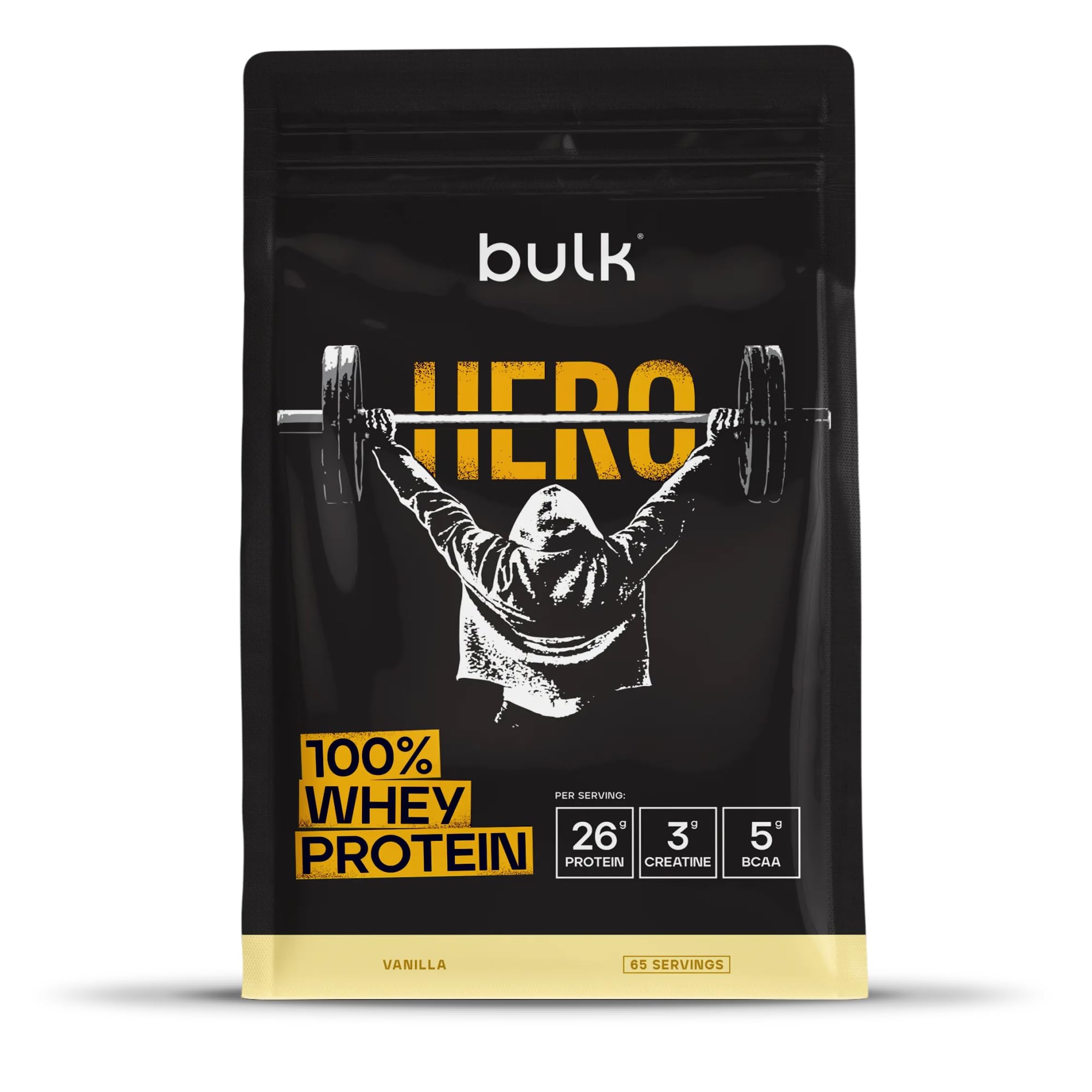Bulk Hero Whey 2.275kg Vanilla flavour pouch on white background