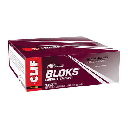 CLIF BLOKS Black Cherry 18-packet box front product photograph