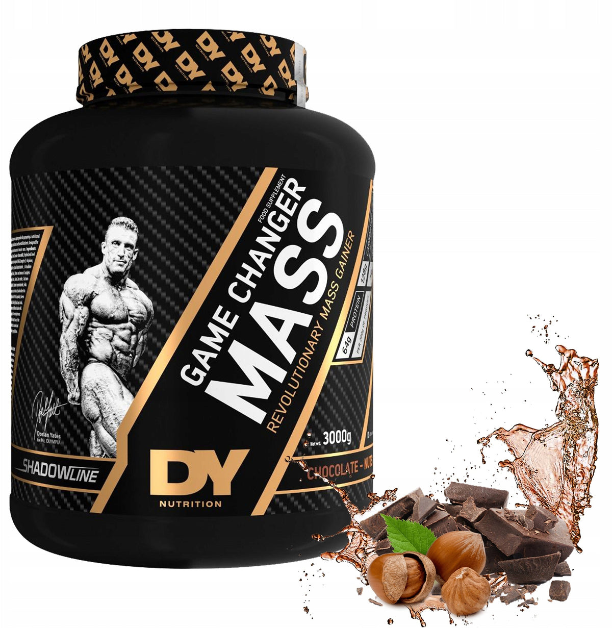 DY Nutrition Game Changer Mass 3kg Chocolate Nuts flavour front of tub