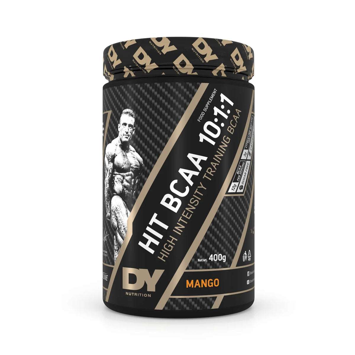 DY Nutrition HIT BCAA 10:1:1 400g Mango — front-facing tub