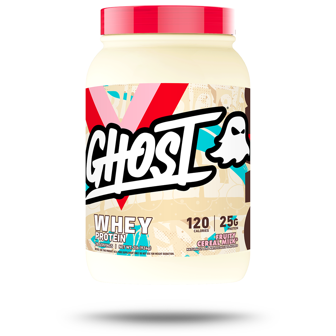 GHOST Whey Protein 924g Fruity Cereal Milk – front-facing tub
