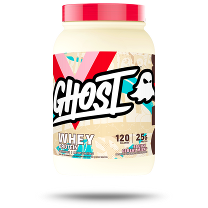 GHOST Whey Protein 924g Fruity Cereal Milk – front-facing tub
