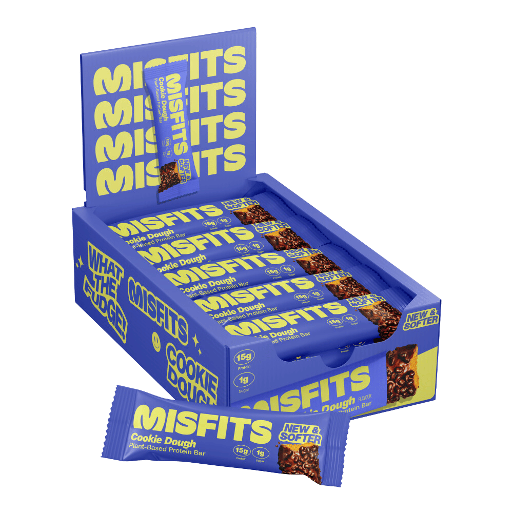 Misfits Plant-Based Protein Bars 15x50g Cookie Dough retail carton front