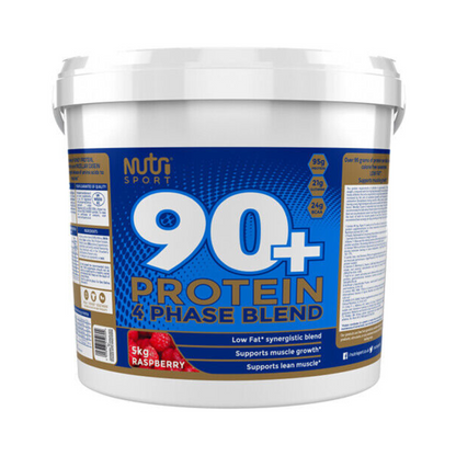 NutriSport 90+ Protein 5kg Raspberry front-facing tub
