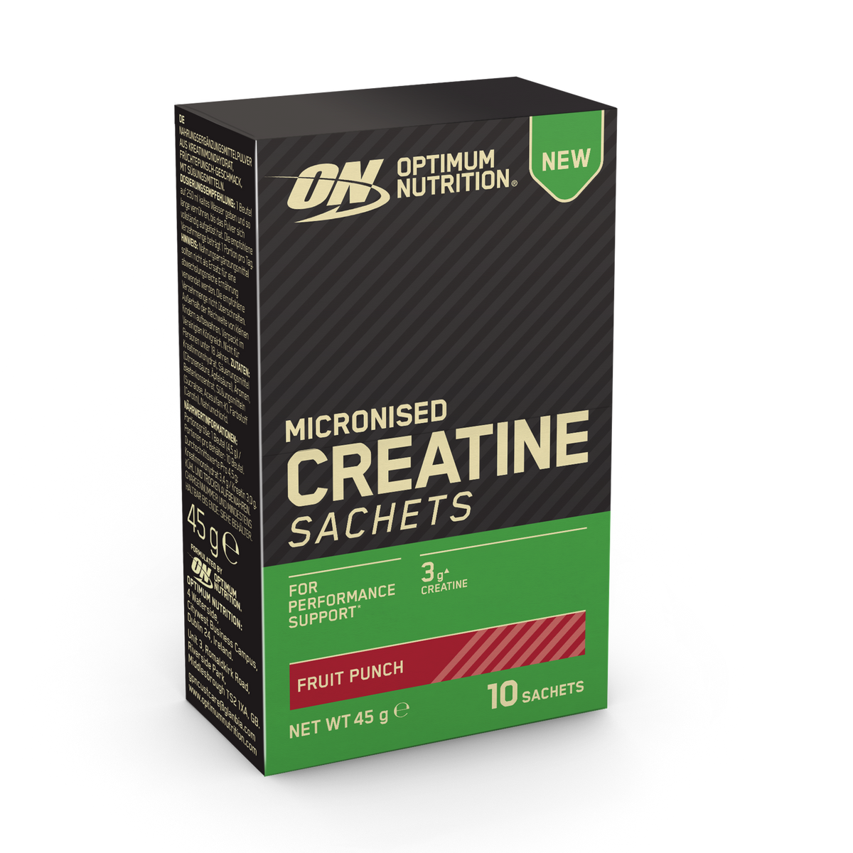 Optimum Nutrition Micronised Creatine Sachets Fruit Punch 10 sachets front of box