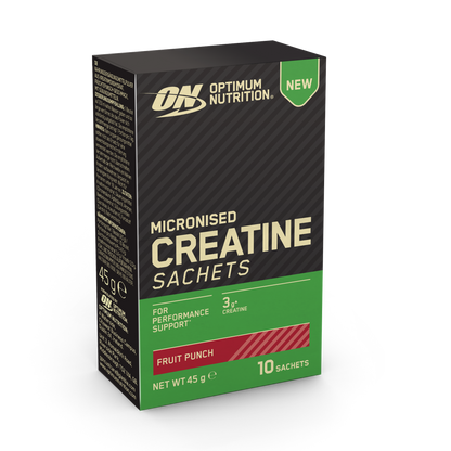Optimum Nutrition Micronised Creatine Sachets Fruit Punch 10 sachets front of box