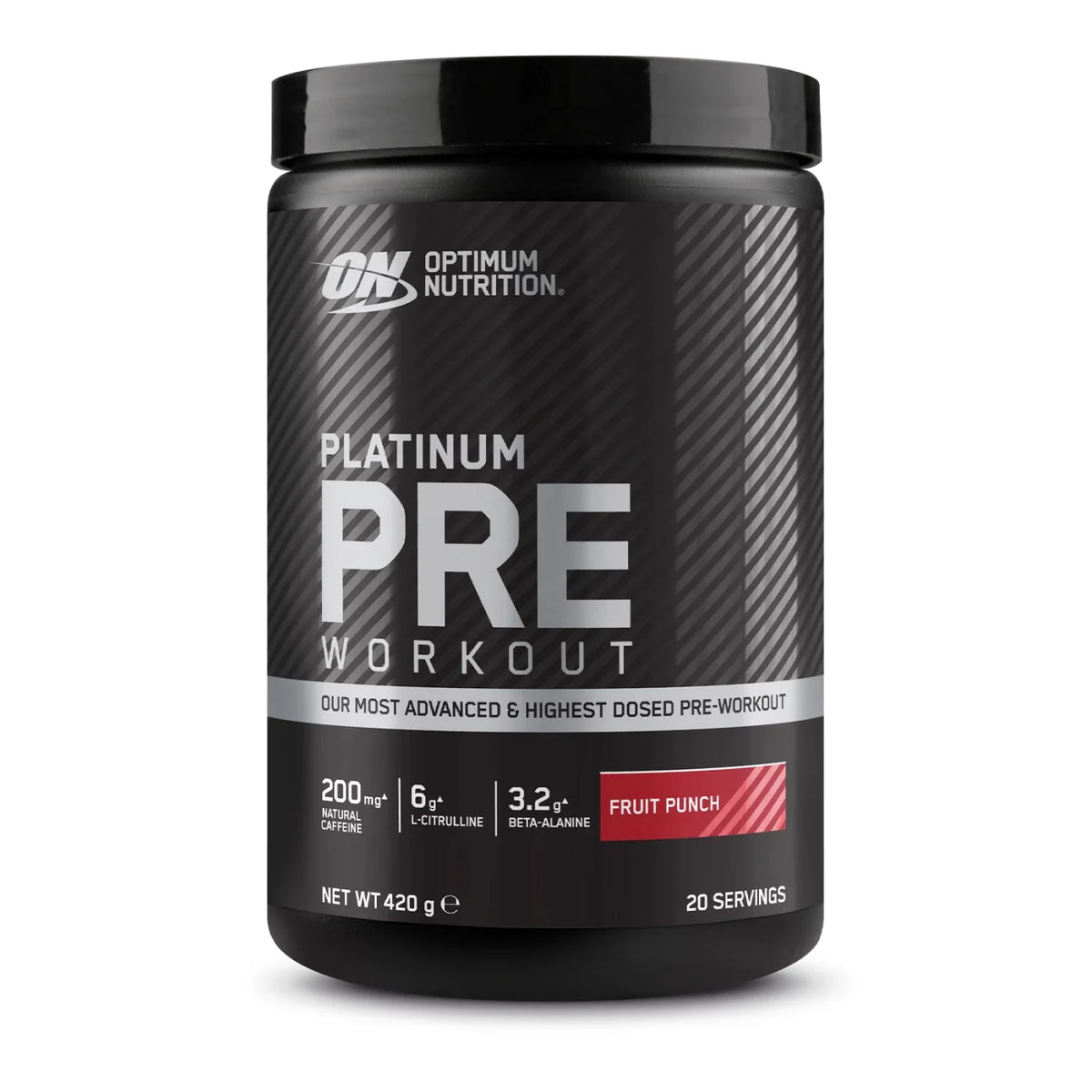 Optimum Nutrition Platinum Pre-Workout 420g Fruit Punch front tub