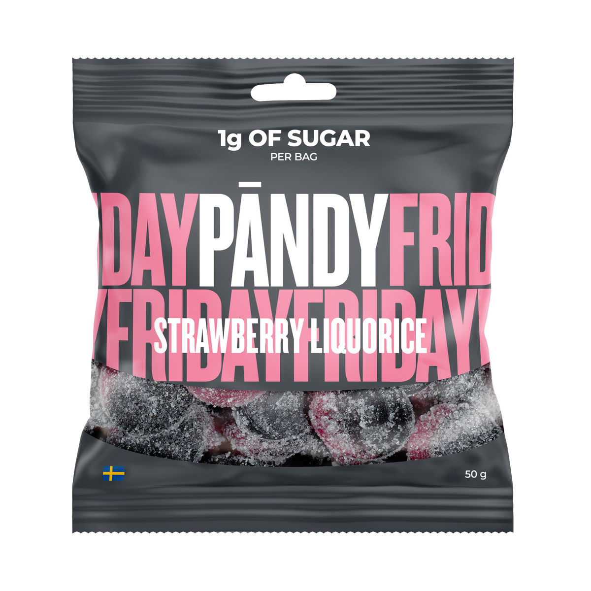 PANDY Strawberry Liquorice 50g bag — supplied as 14 bags