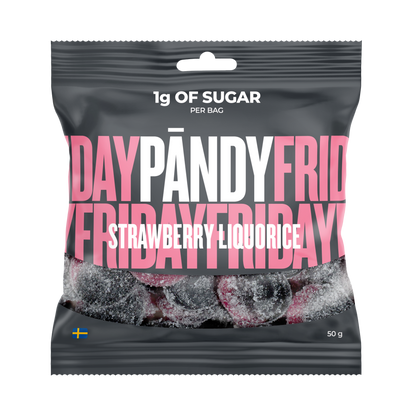 PANDY Strawberry Liquorice 50g bag — supplied as 14 bags