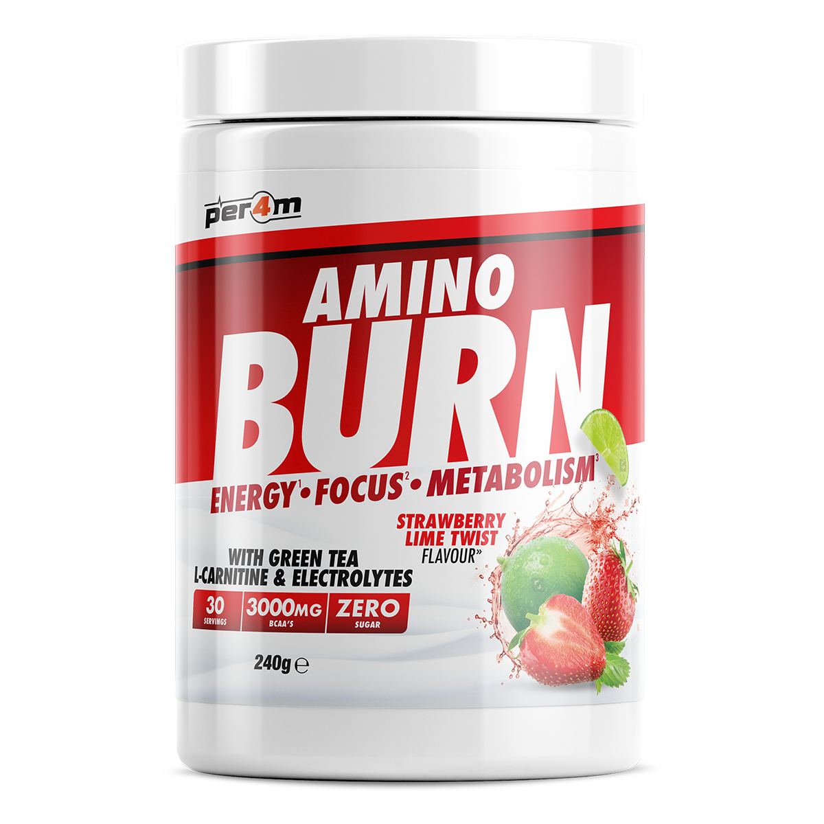 Per4m Amino Burn 240g Strawberry Lime Twist tub