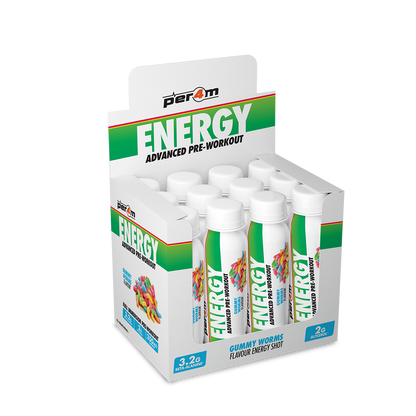 Per4m Energy Pre Workout Shot Gummy Worms 12 x 100ml display box