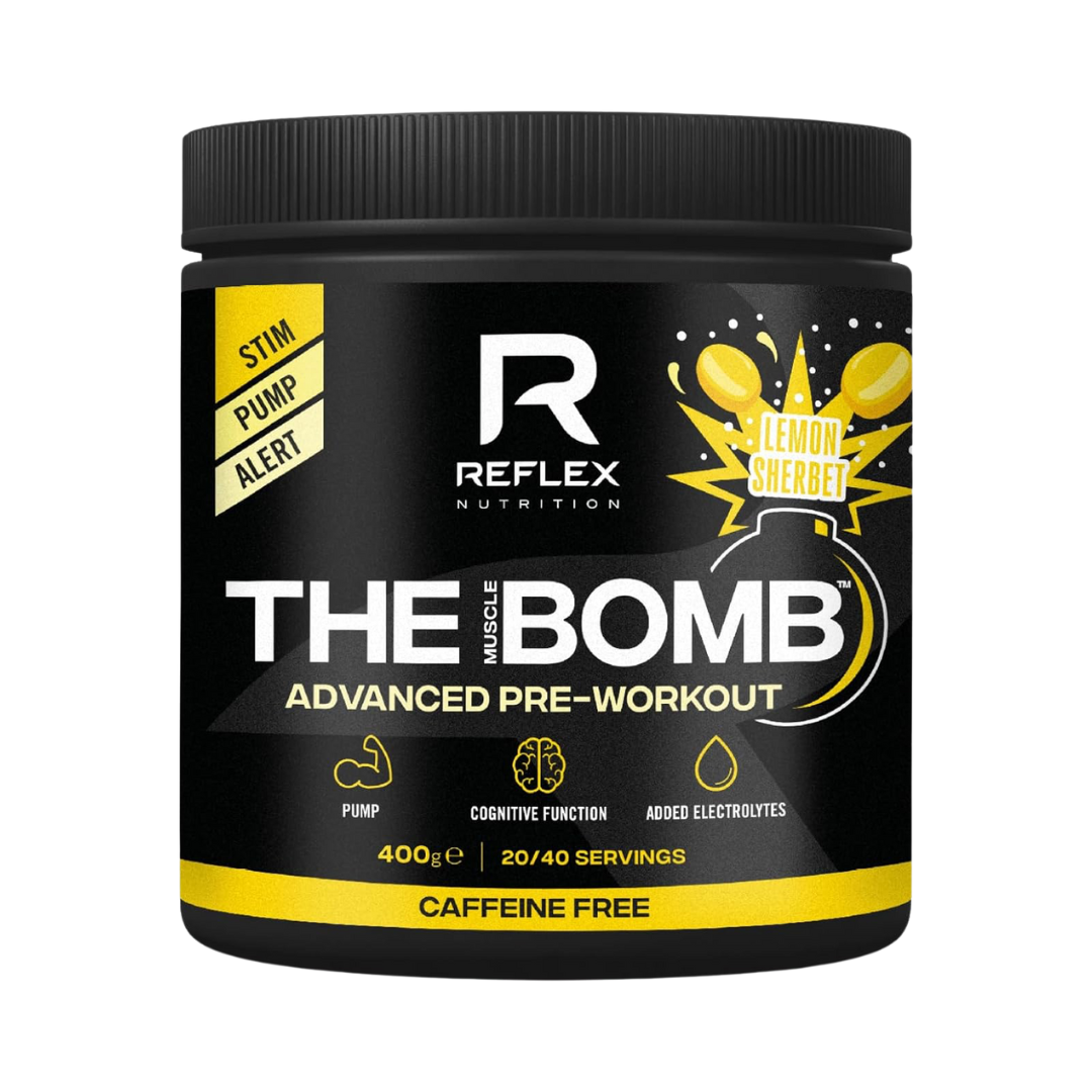 Reflex Nutrition The Muscle Bomb caffeine-free 400g Sherbet Lemon front of tub