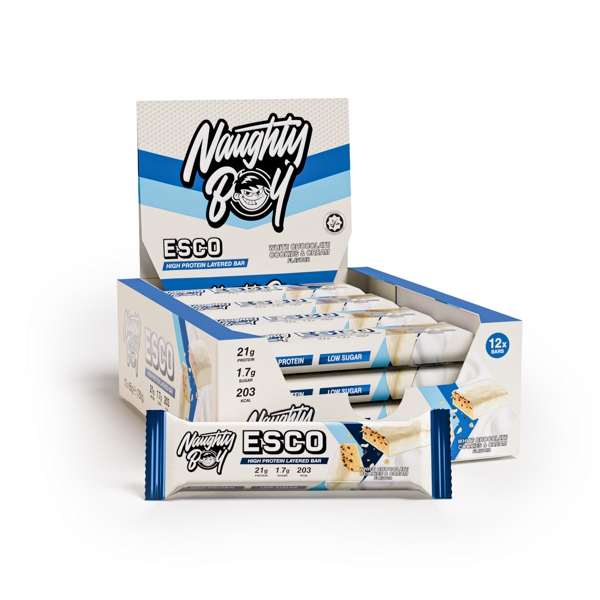 Naughty Boy ESCO Protein Bars White Chocolate Cookies and Cream 12 x 65g
