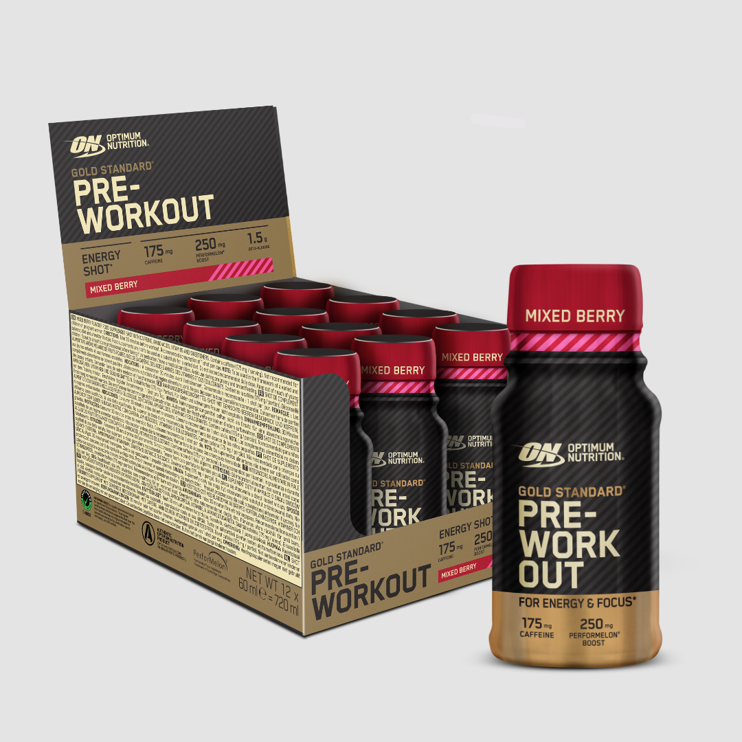 Optimum Nutrition Gold Standard Pre-Workout Shot Mixed Berry 12 x 60ml case