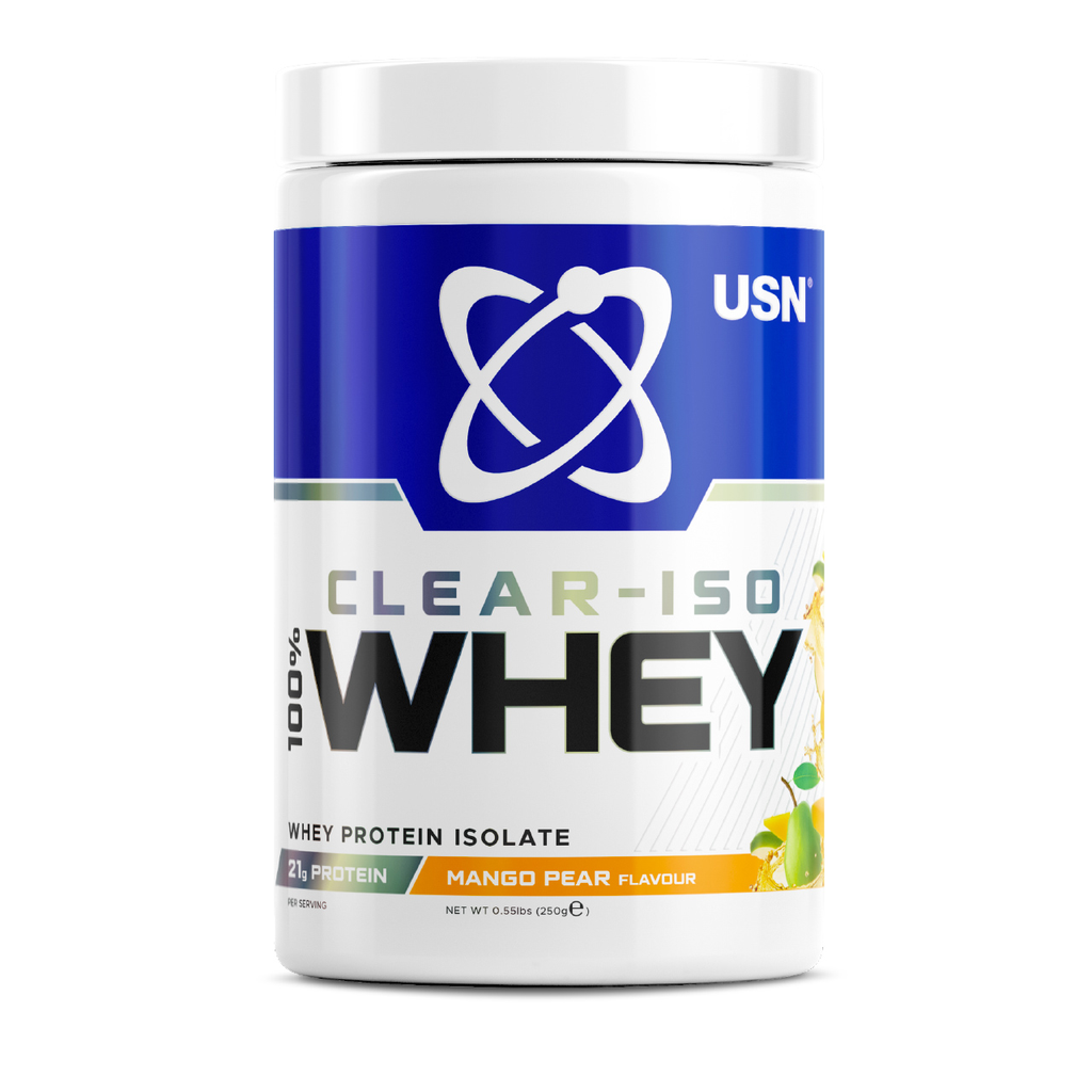 USN Isoclear Whey 250g Mango Pear exact pack front-facing product image