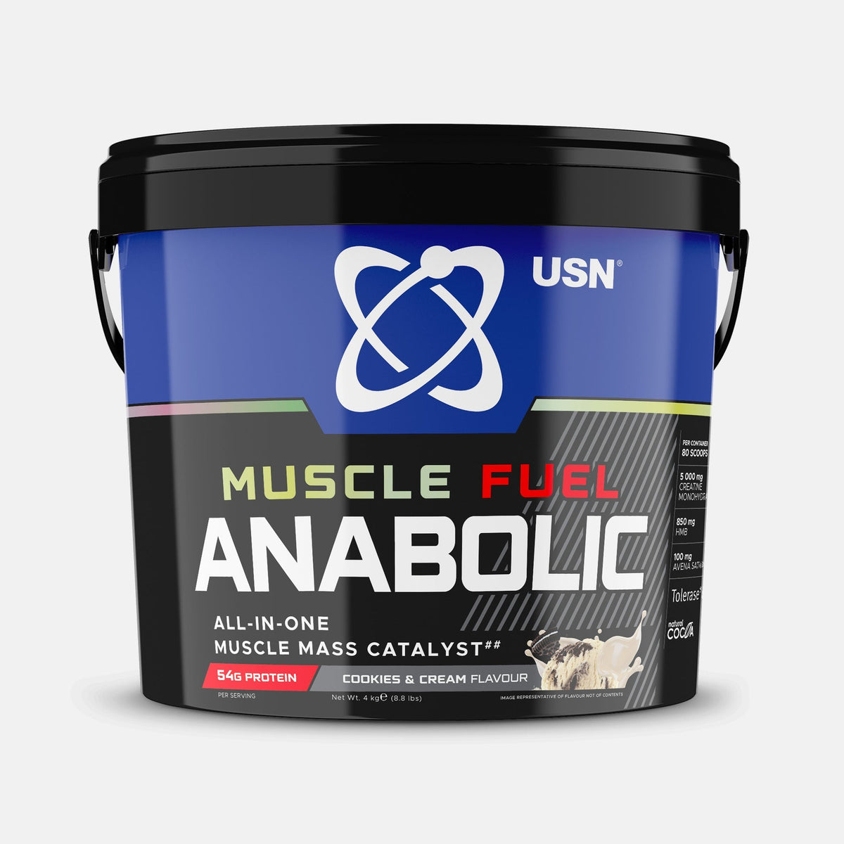 USN Muscle Fuel Anabolic Cookies and Cream 4kg front of tub