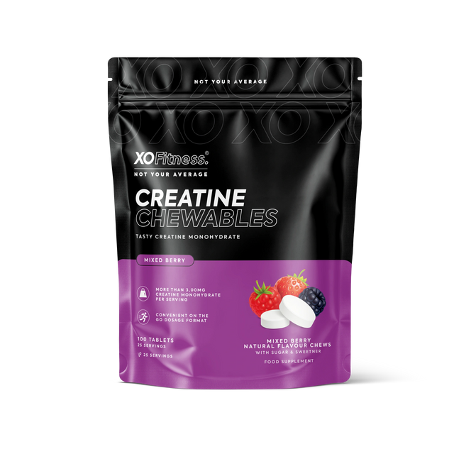 XO Fitness Creatine Chewables Mixed Berry 100 tablets – original pouch front